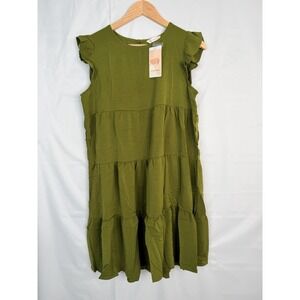 NWT Kirundo Green Tiered Babydoll Dress Ruffle Cap Sleeve Size S Flutter
